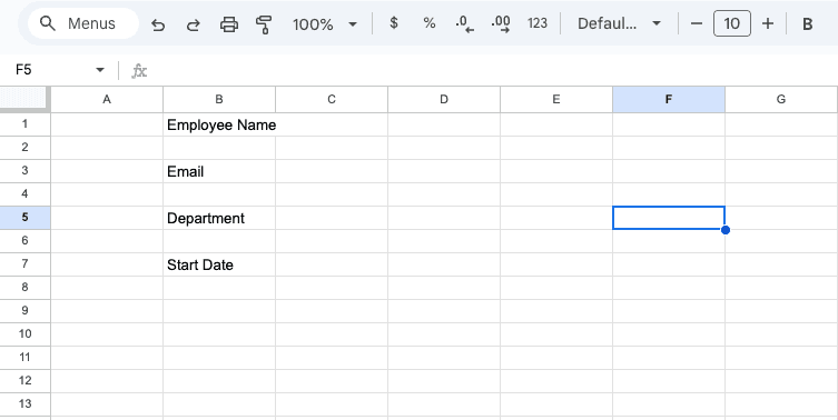 Form layout in Google Sheets