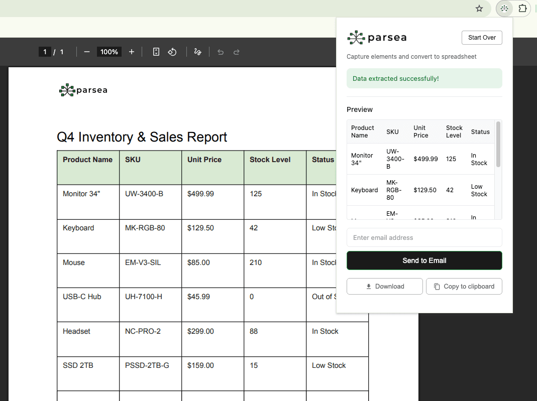 How to use the Parsea Chrome extension
